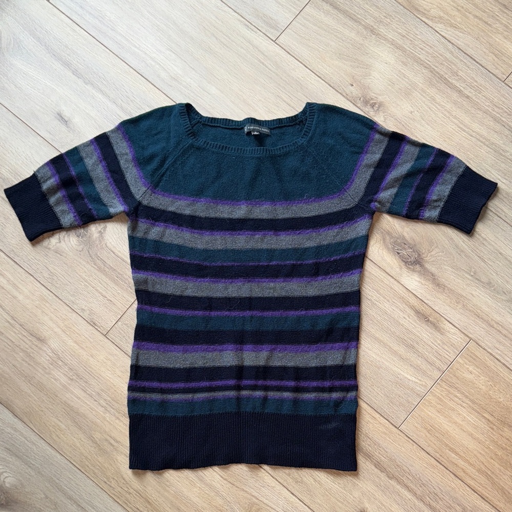 ADRIANNA PAPELL Lightweight 3/4 Sleeve Striped Dark Multicolor Sweater